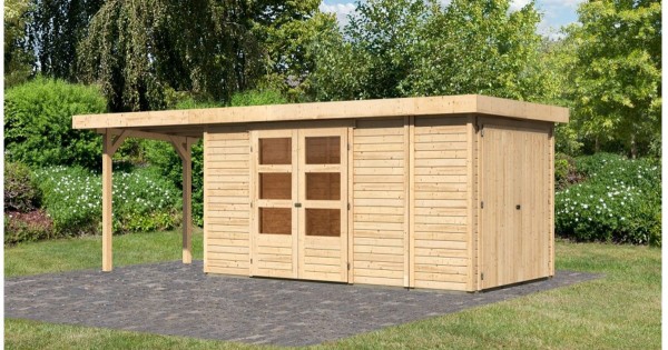 Karibu 19mm Gartenhaus Retola 5 unbehandelt mit Anbauschrank + 2,40m Anbau