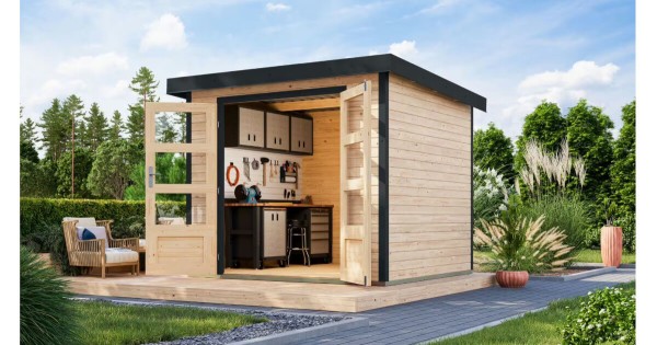 Karibu Hybrid Gartenhaus Jupiter 3 A 19 mm Blockbohlenhaus 234x209 cm unbehandelt