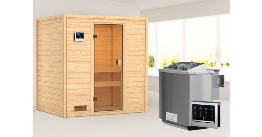 Karibu Sauna Selena + 9kW BIO-Kombiofen mit ext. Steuerung Easy
