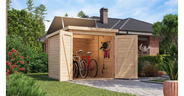 Karibu 19mm Fahrradgarage 3 unbehandelt mit Solaranlage