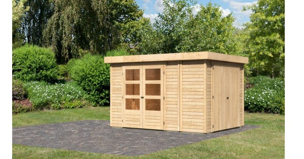 Karibu 19mm Gartenhaus Retola 4 unbehandelt mit Anbauschrank