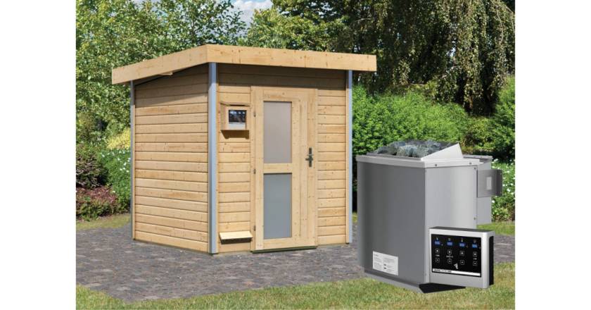 Karibu Sauna Torge naturbelassen + 9 kW BIO-Kombiofen mit ext. Steuerung Easy
