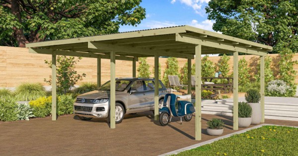 Karibu Doppelcarport ECO 1 kdi Massivholz in 3 Varianten