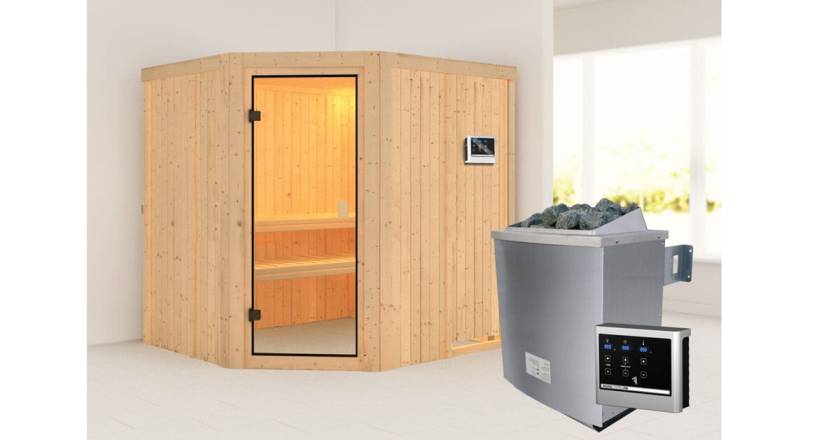 Karibu Sauna Bodo + 9kW Saunaofen mit ext. Steuerung Easy