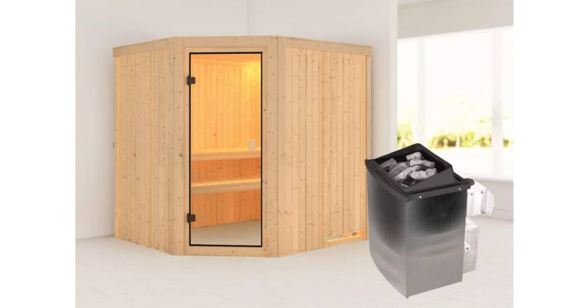 Karibu Sauna Bodo + 9kW Saunaofen mit integrierter Steuerung