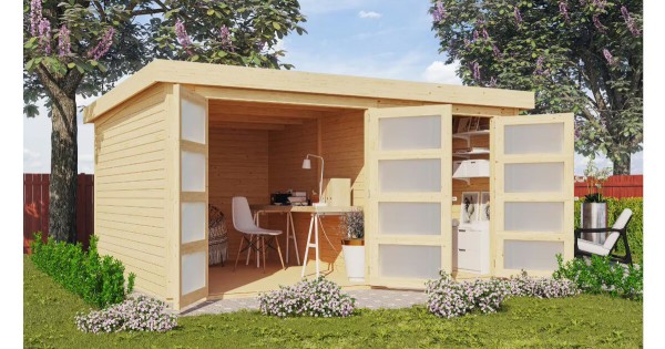 Karibu Zweiraum - Gartenhaus Mühlentrup 3 naturbelassen 404x332,5cm 19mm