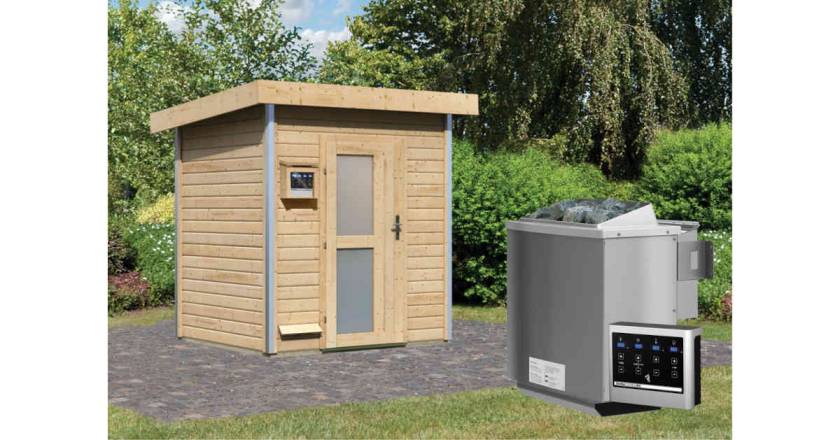 Karibu Sauna Jorgen naturbelassen + 9 kW BIO-Kombiofen mit ext. Steuerung Easy