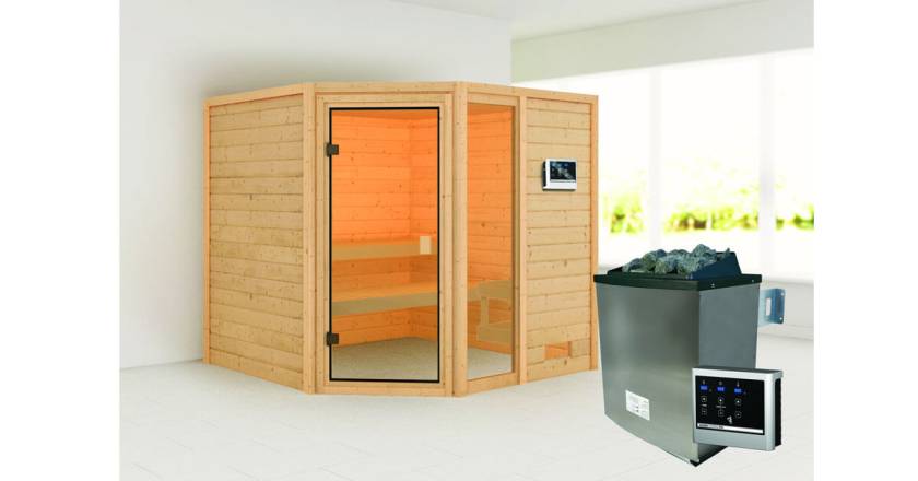 Karibu Sauna Tabea + 9kW Saunaofen mit ext. Steuerung