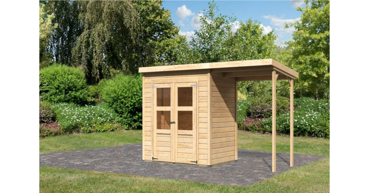 Karibu 2 cm unbehandelt Gartenhaus 14mm mit Merseburg 322x126 Anbau Gerätehaus