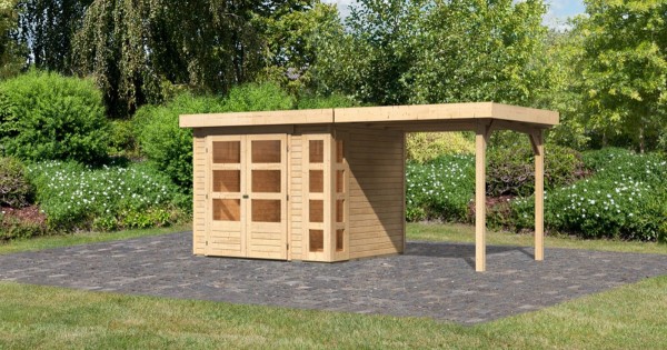 Karibu 19mm Gartenhaus Kerko 3 mit Anbau 2,40m unbehandelt