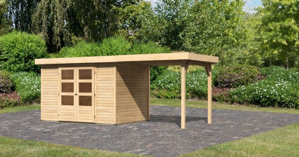 Karibu 19mm Gartenhaus Askola 4 mit Anbau 2,40m unbehandelt