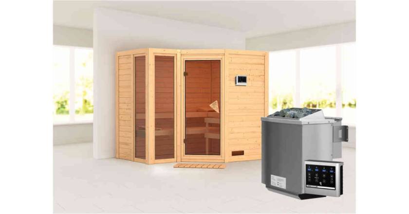 Karibu Sauna Amara + 9kW BIO-Kombiofen mit ext. Steuerung Easy