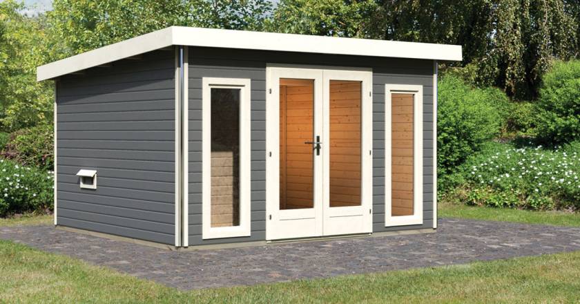 Karibu Sauna Mainburg 2 terragrau mit Vorraum ohne Ofen