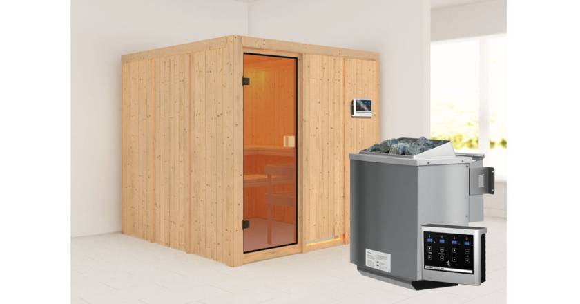 Karibu Sauna Oulu + 4,5kW BIO-Kombiofen mit ext. Steuerung Easy