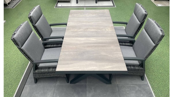 Gartenmöbel Set Siena Garden mit Sincro Ausziehtisch 200/260x100cm und 4 Taranto / Corido grau Dinin