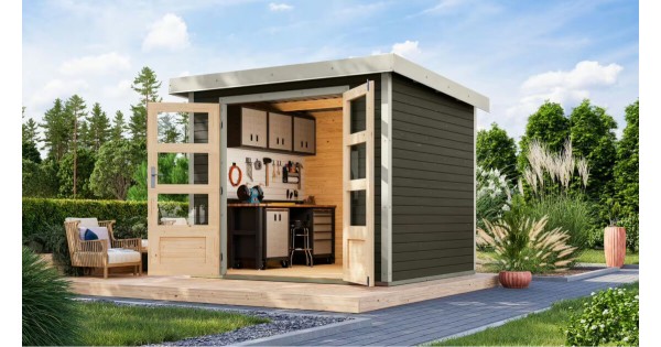 Karibu Hybrid Gartenhaus Jupiter 3 B 19 mm Blockbohlenhaus 234x209 cm terragrau
