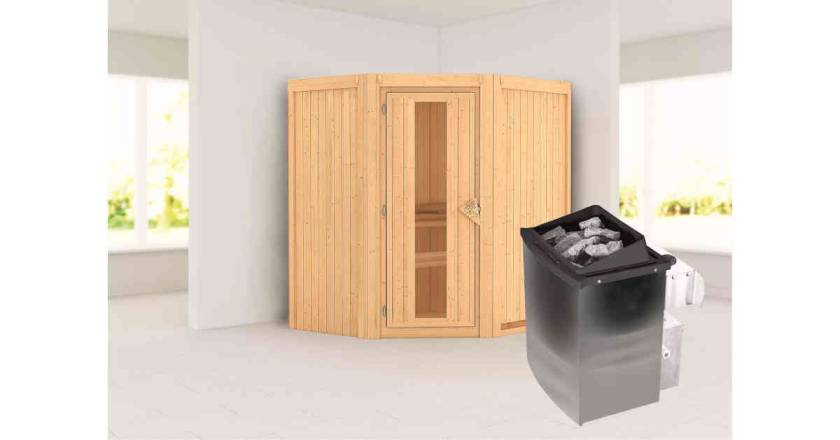 Karibu Sauna Taurin + 9kW Saunaofen mit integr. Steuerung