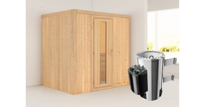 Karibu Sauna Fanja + 3,6kW Saunaofen mit integr. Steuerung