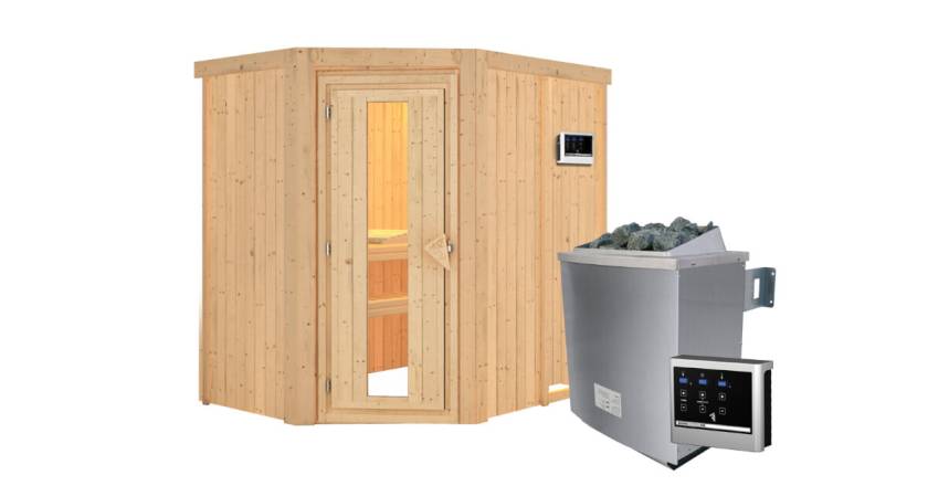 Karibu Sauna Carin + 9kW Saunaofen mit ext. Steuerung Easy