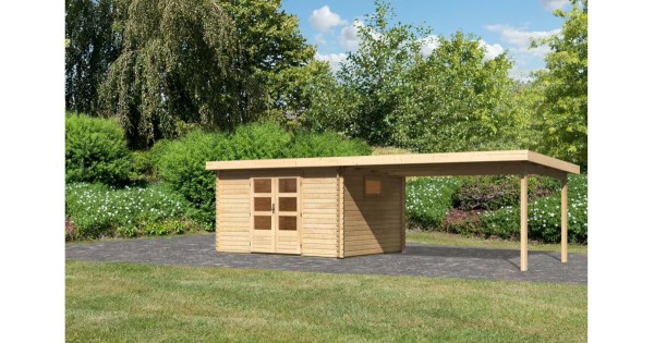 Karibu Gartenhaus Trittau 4 38mm 357x297cm unbehandelt mit Anbau 4,4 m