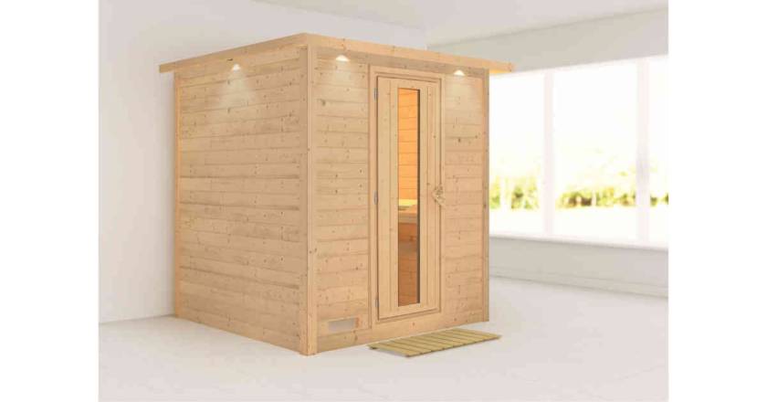 Karibu Sauna Mojave mit Dachkranz ohne Ofen