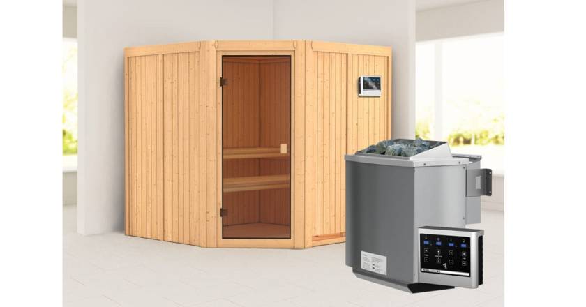 Karibu Sauna Kotka + 4,5kW BIO-Kombiofen mit ext. Steuerung Easy