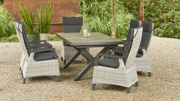 SIENA GARDEN Corido Sitzgruppe mit 6 Diningsesseln ice grey und 1 Sincro Automatik-Ausziehtisch grey