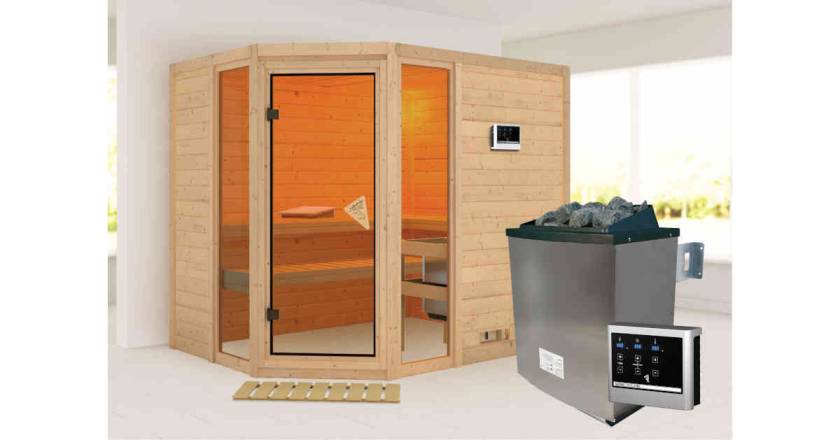 Karibu Sauna Sinai 3 + 9kW Saunaofen mit ext. Steuerung Easy