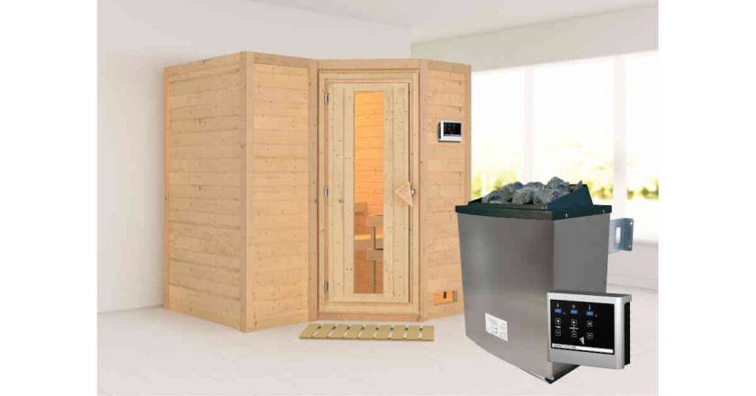 Karibu Sauna Sahib 1 + 9kW Saunaofen mit ext. Steuerung Easy