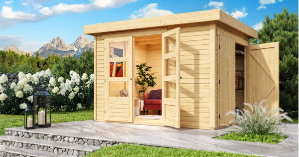 Karibu Gartenhaus Retola 2 unbehandelt 19mm mit Anbauschrank