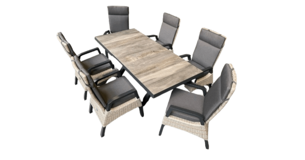 Gartenmöbelset mit Sincro Ausziehtisch 160/200x90 cm und 6 Treviso Verstellsessel