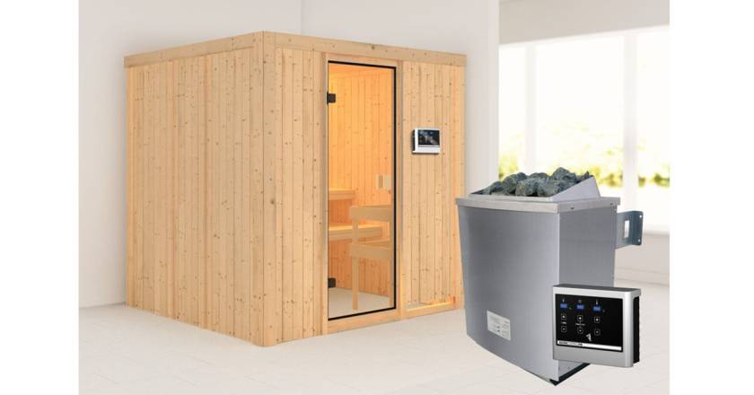 Karibu Sauna Tromsö + 9kW Saunaofen mit ext. Steuerung Easy