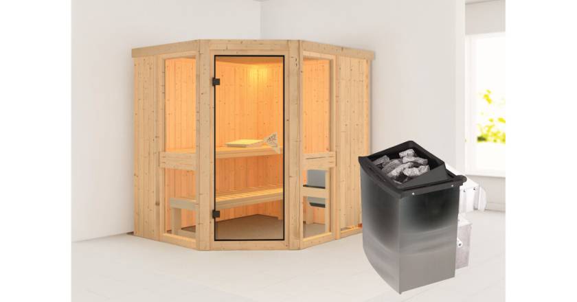 Karibu Sauna Amelia 1 + 9kW Saunaofen mit integrierter Steuerung