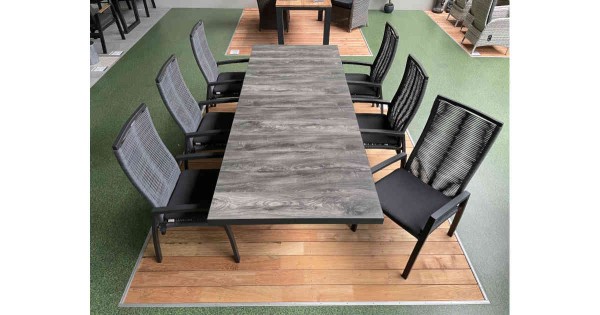 Gartenmöbel 6er Set Keramo Dining Set mit Diwo Rope-Sessel