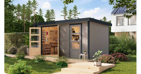 Karibu Hybrid Gartenhaus Merkur D 400 x 214 cm wassergrau