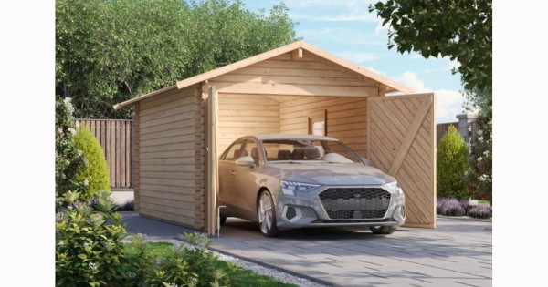 Karibu Blockbohlengarage Satteldach 28 mm naturbelassen