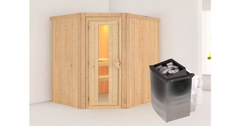 Karibu Sauna Siirin + 9kW Saunaofen mit integrierter Steuerung