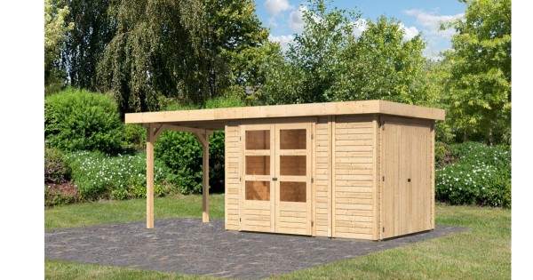 Karibu Gartenhaus Retola 2 unbehandelt 19mm mit Anbauschrank + 2,40m Anbau