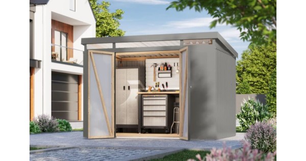 Karibu Metallhaus Iridium 3 Graualuminium 290 x 209 cm