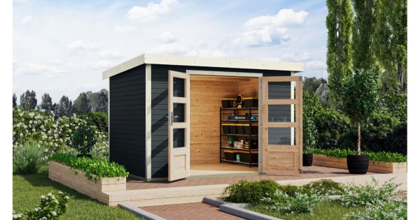 Karibu Hybrid Gartenhaus Jupiter 4 C 19 mm Blockbohlenhaus 299x214 cm anthrazit