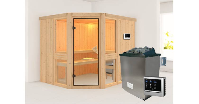 Karibu Sauna Amelia 3 + 9kW Saunaofen mit ext. Steuerung