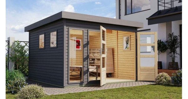 Karibu Gartenhaus 19 mm Lahar 6 terragrau 302 x 306 cm