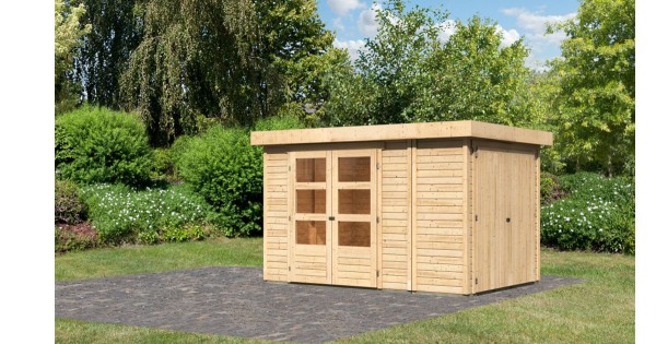Karibu Gartenhaus Retola 3 unbehandelt 19mm mit Anbauschrank