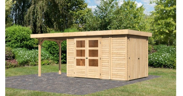 Karibu Gartenhaus Retola 3 unbehandelt 19mm mit Anbauschrank + 2,40m Anbau