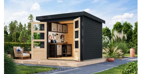 Karibu Hybrid Gartenhaus Jupiter 3 C 19 mm Blockbohlenhaus 234x209 cm anthrazit