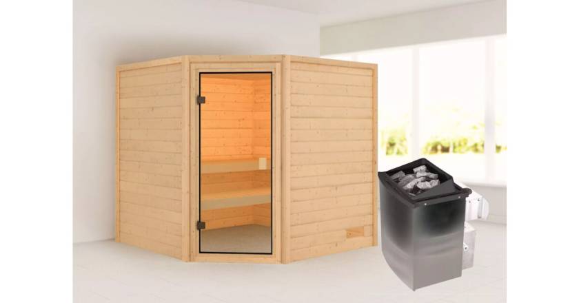 Karibu Tilda Ecksauna + 9kW Saunaofen mit integrierter Steuerung