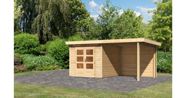 Karibu Gartenhaus 28mm Kandern 3 mit Anbau 2,35m unbehandelt