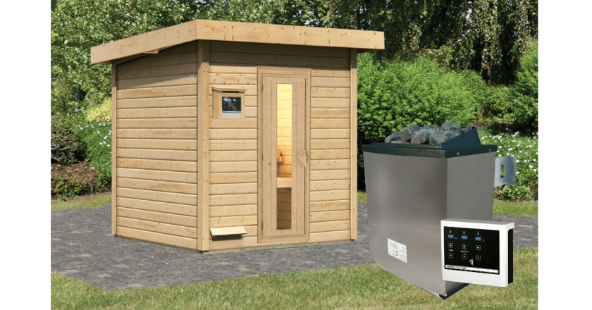 Karibu Sauna Hytti 2 naturbelassen mit 9 kW Ofen mit externer Steuerung