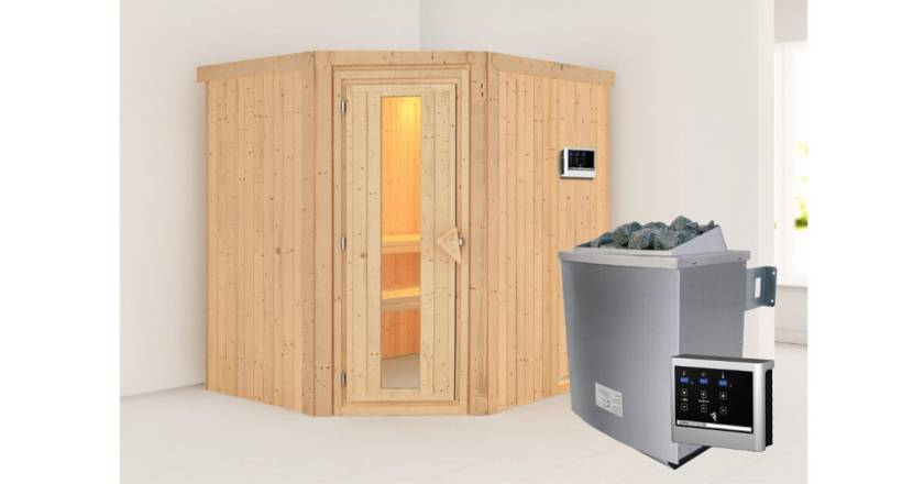 Karibu Sauna Siirin + 9kW Saunaofen mit ext. Steuerung Easy