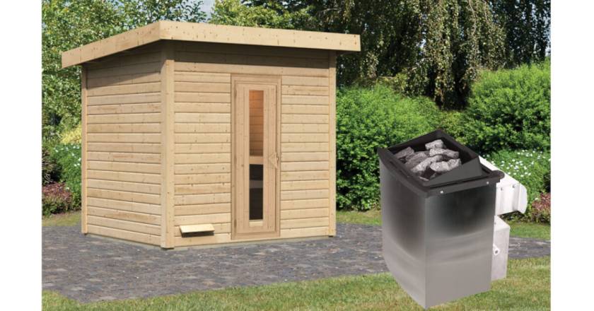 Karibu Sauna Hytti 3 naturbelassen mit 9 kW Ofen mit integrierter Steuerung